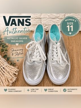 Vans Authentic Metallic Silver Sneakers NWOT Women’s Size 11